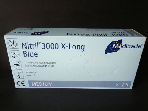 Schutzhandschuhe Nitril 3000 X-long, blau, puderfrei, Langschaft 29 cm